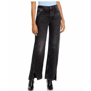 Free People black high waist wide leg slit jeans size 30